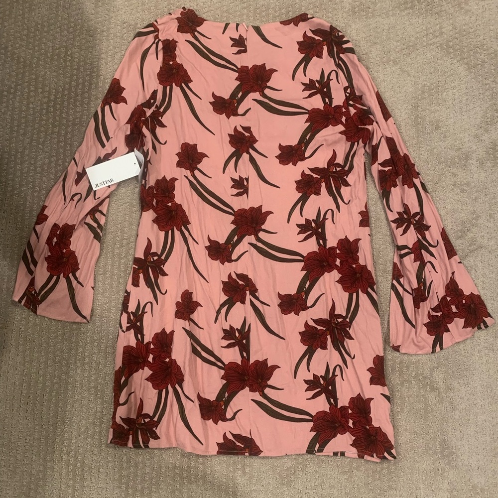 Pink and red floral dress with split sleeves